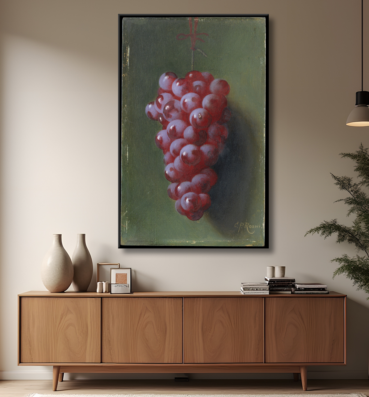 Reproduction Nature morte aux raisins de Carducius Plantagenet Ream avec decor