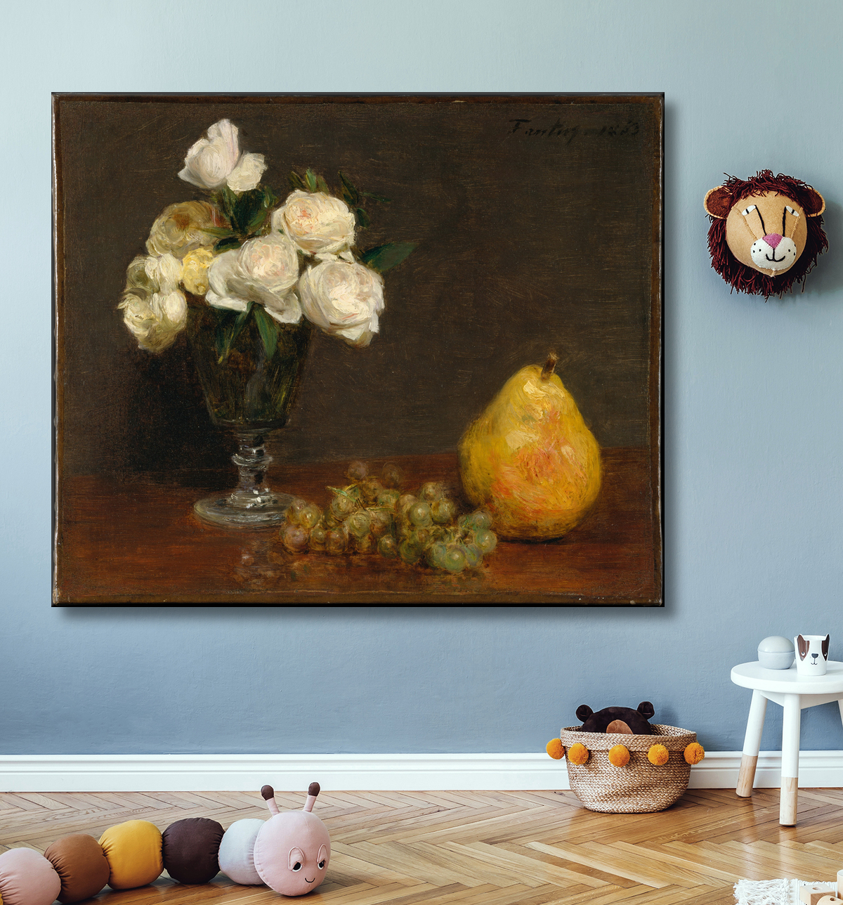Reproduction Nature morte aux roses et aux fruits de Henri Fantin-Latour avec decor