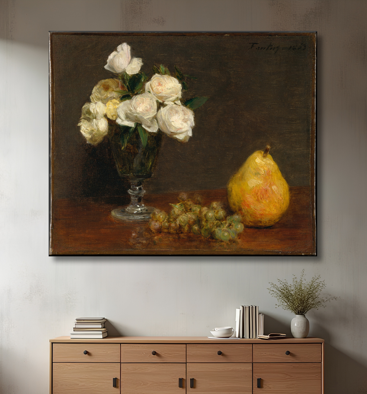 Reproduction Nature morte aux roses et aux fruits de Henri Fantin-Latour avec decor
