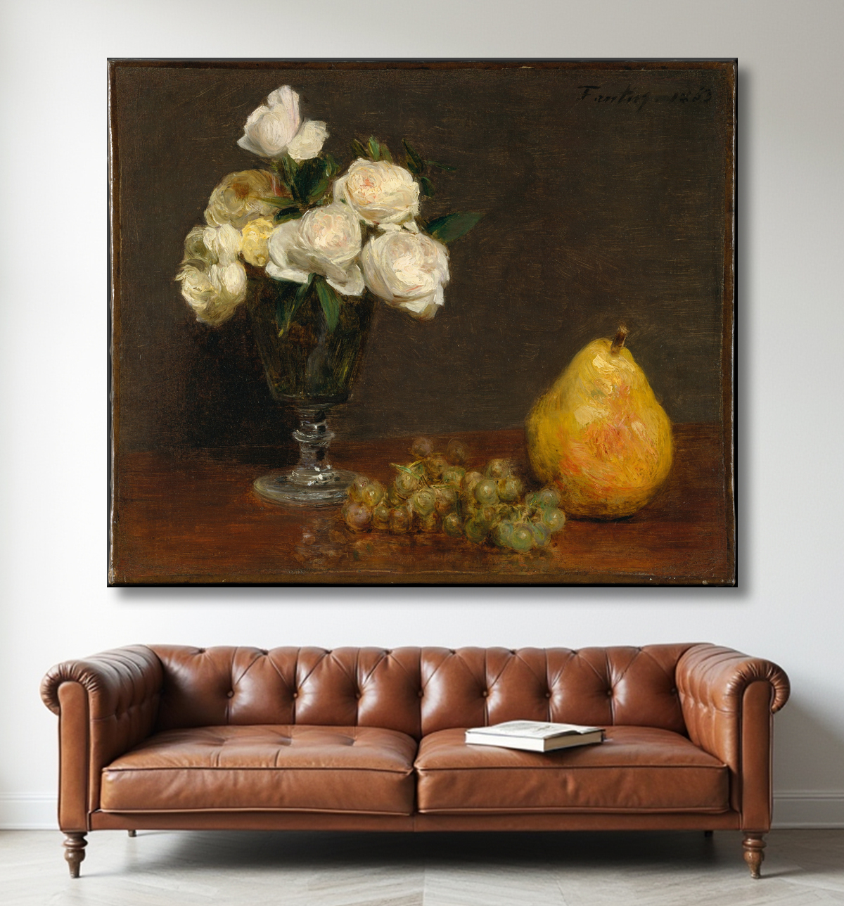 Reproduction Nature morte aux roses et aux fruits de Henri Fantin-Latour avec decor