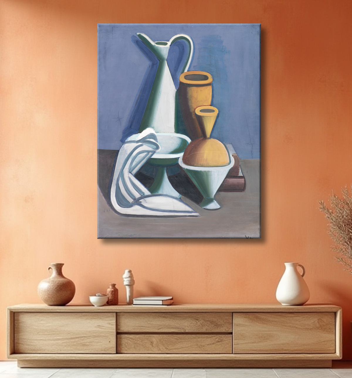 Reproduction Nature morte avec cruche d'eau, serviette et bocaux de Lundstrøm, Vilhelm avec decor