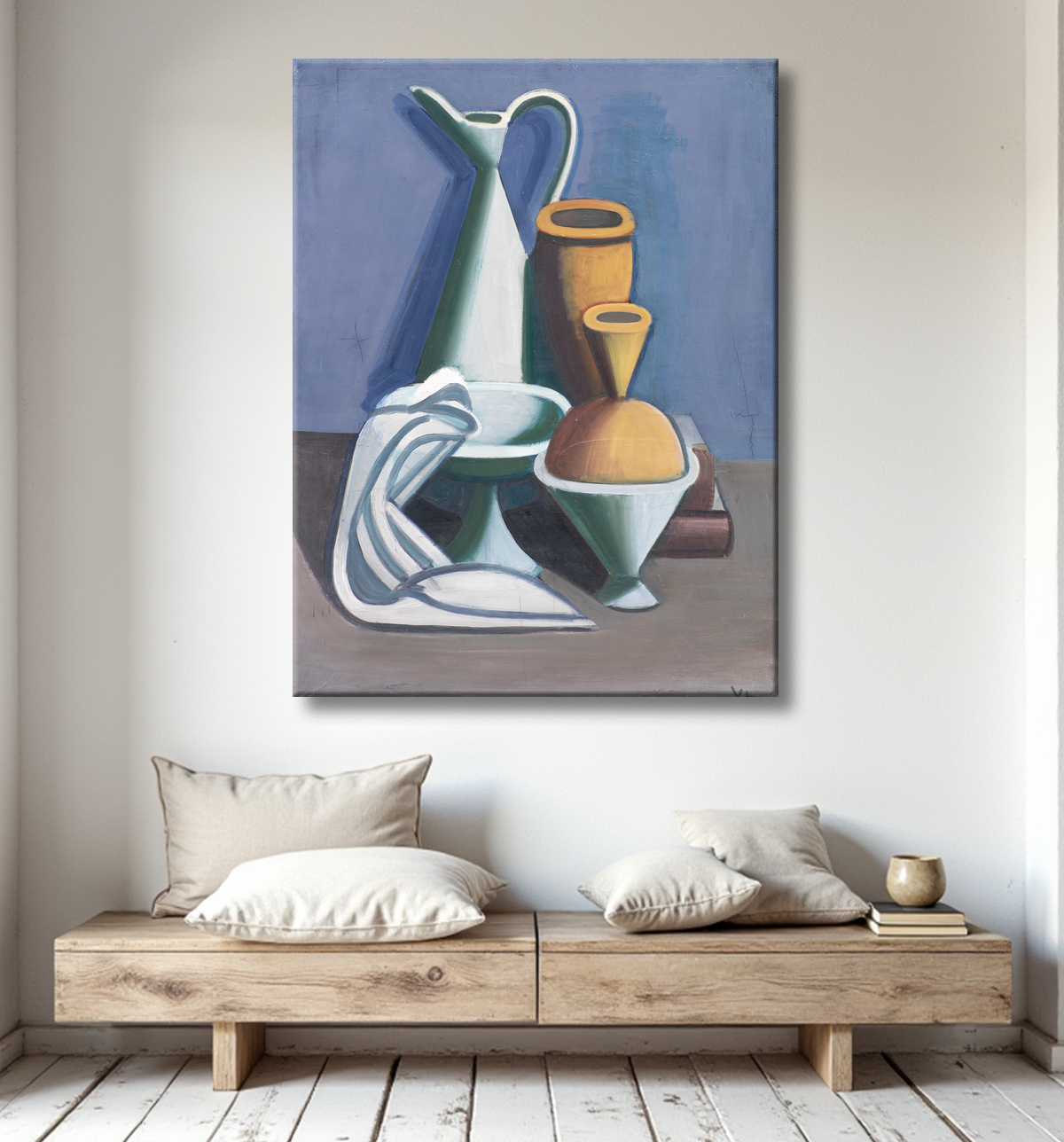 Reproduction Nature morte avec cruche d'eau, serviette et bocaux de Lundstrøm, Vilhelm avec decor