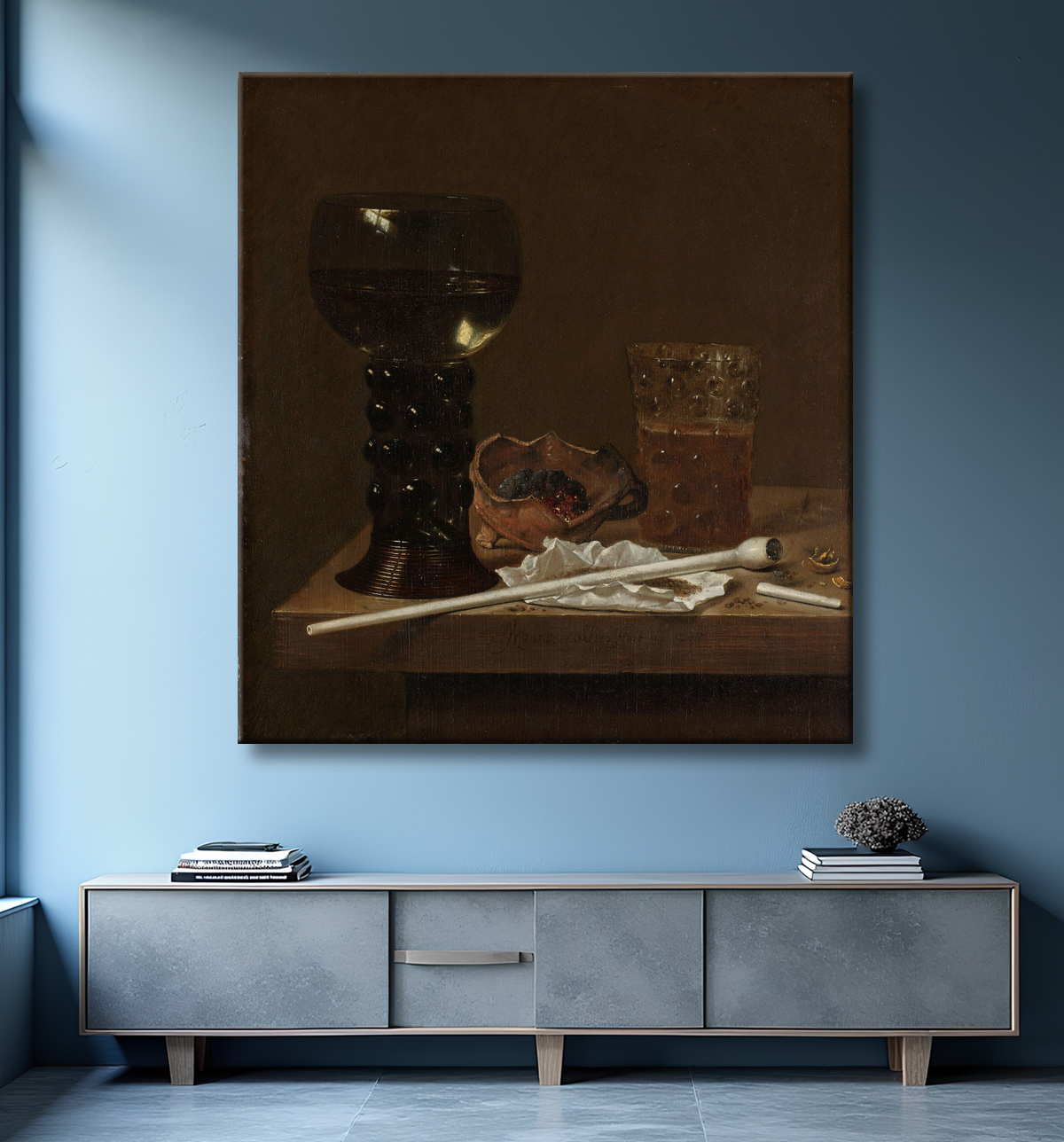Reproduction Nature morte avec Roemer, verre à bière et pipe de Jan Jansz. van de Velde (III) avec decor