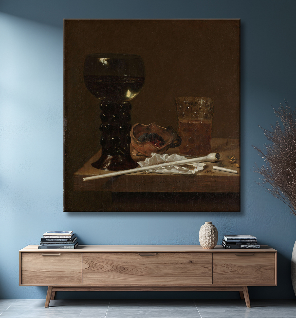 Reproduction Nature morte avec Roemer, verre à bière et pipe de Jan Jansz. van de Velde (III) avec decor