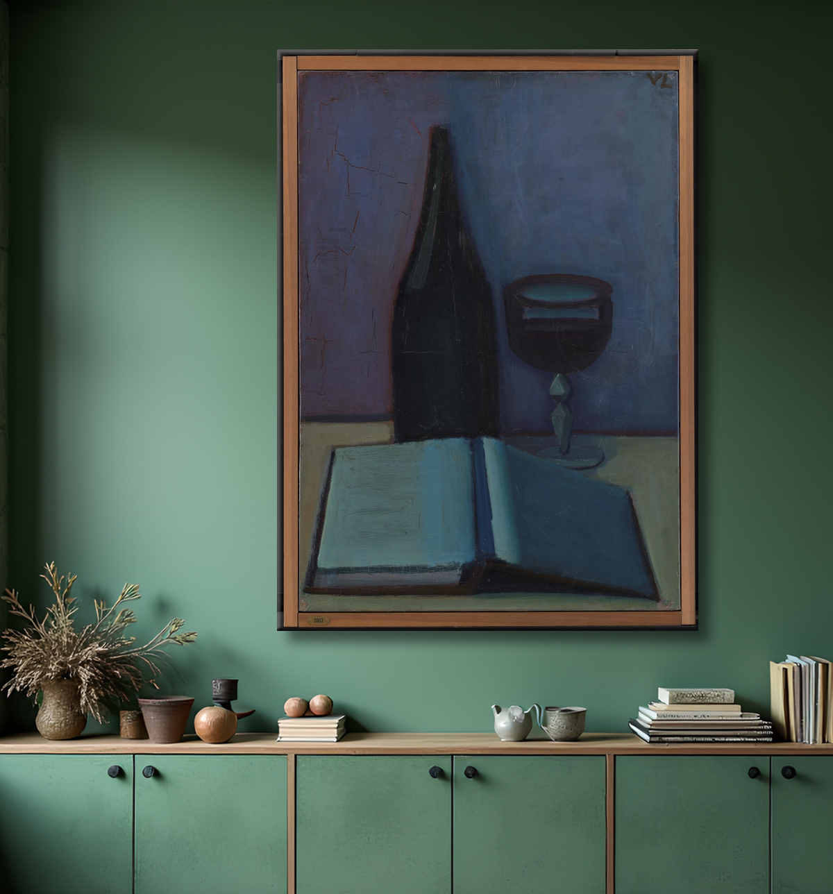 Reproduction Nature morte avec un livre, un verre et une bouteille de Lundstrøm, Vilhelm avec decor