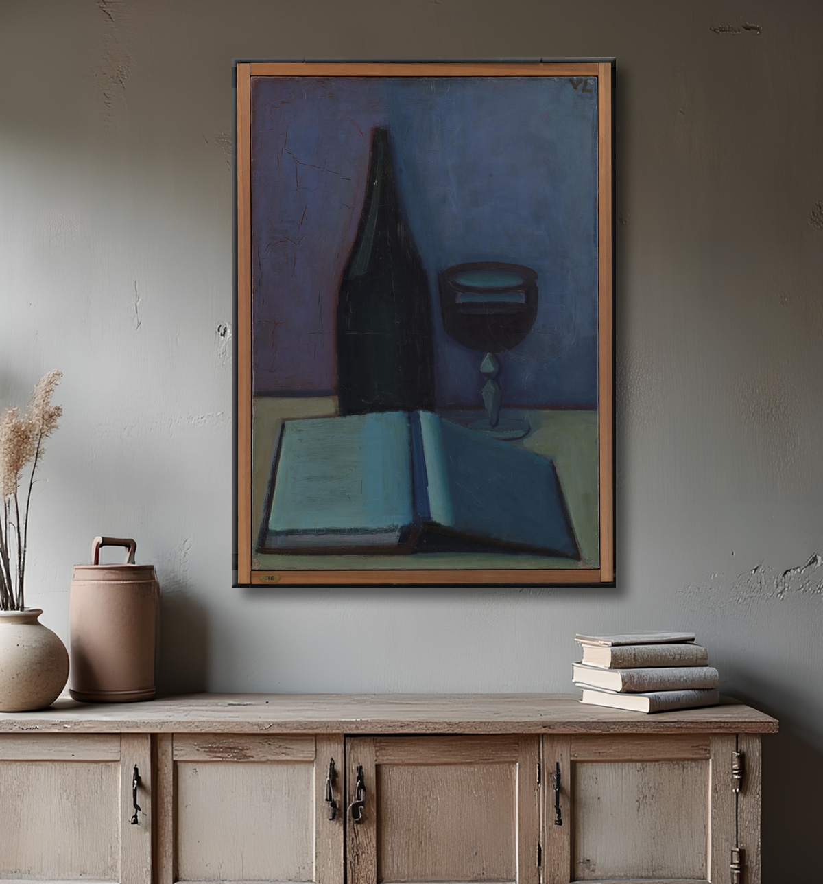 Reproduction Nature morte avec un livre, un verre et une bouteille de Lundstrøm, Vilhelm avec decor