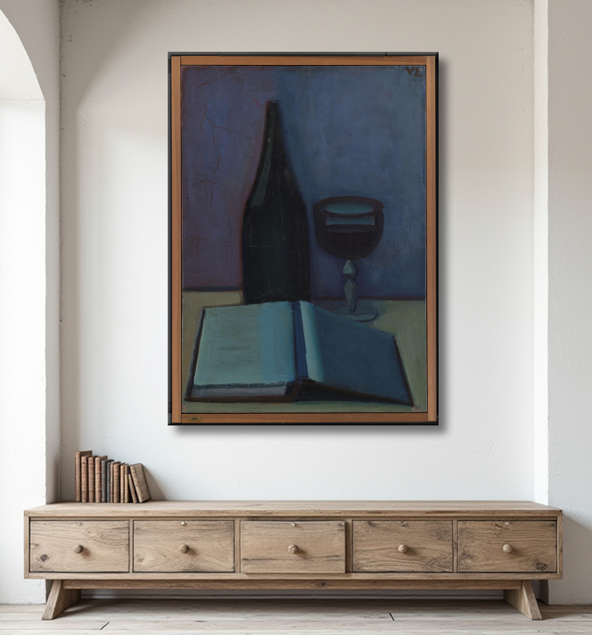 Reproduction Nature morte avec un livre, un verre et une bouteille de Lundstrøm, Vilhelm avec decor