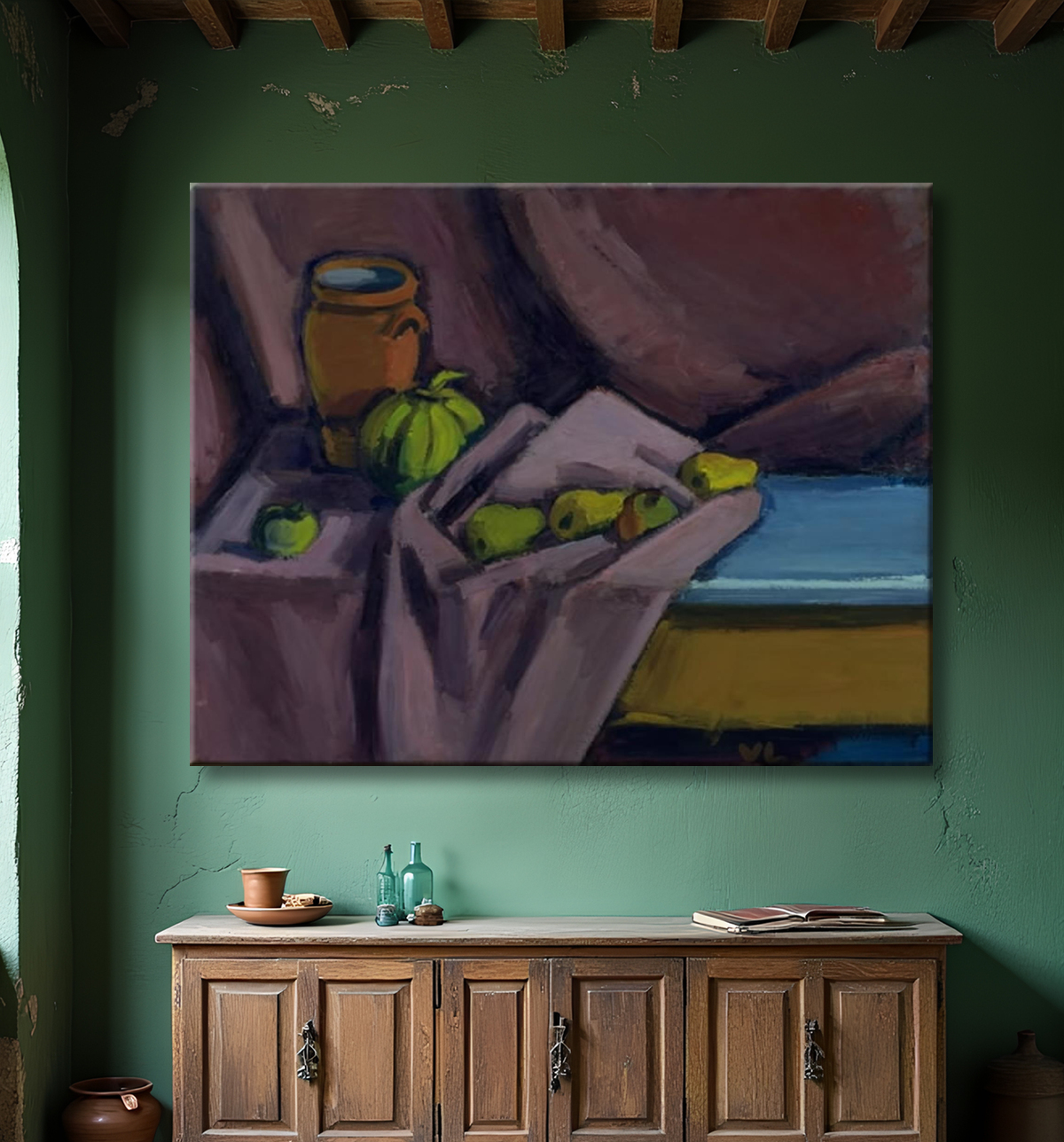 Reproduction Nature morte avec un pot et des fruits de Lundstrøm, Vilhelm avec decor