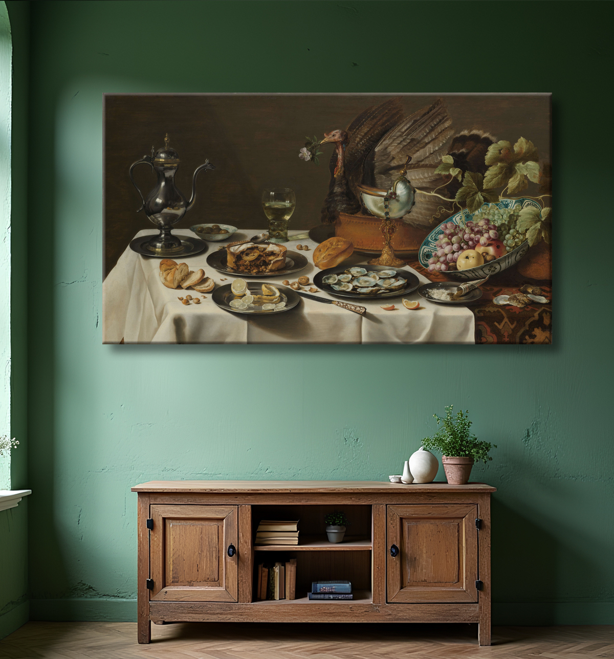 Reproduction Nature morte avec une tarte à la dinde de Pieter Claesz avec decor