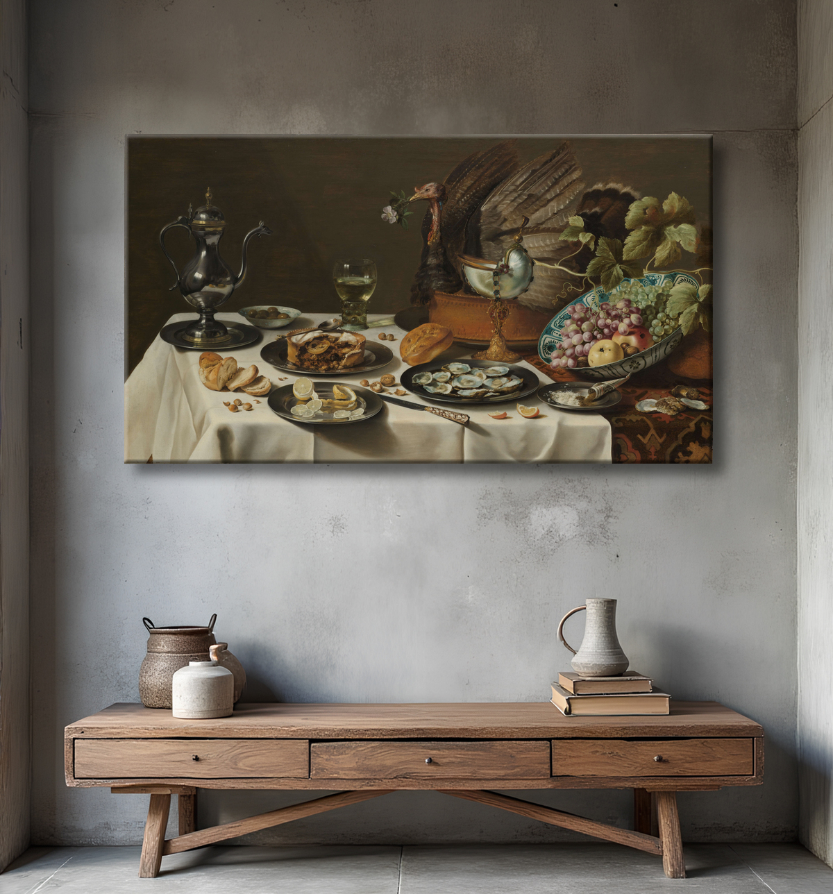 Reproduction Nature morte avec une tarte à la dinde de Pieter Claesz avec decor