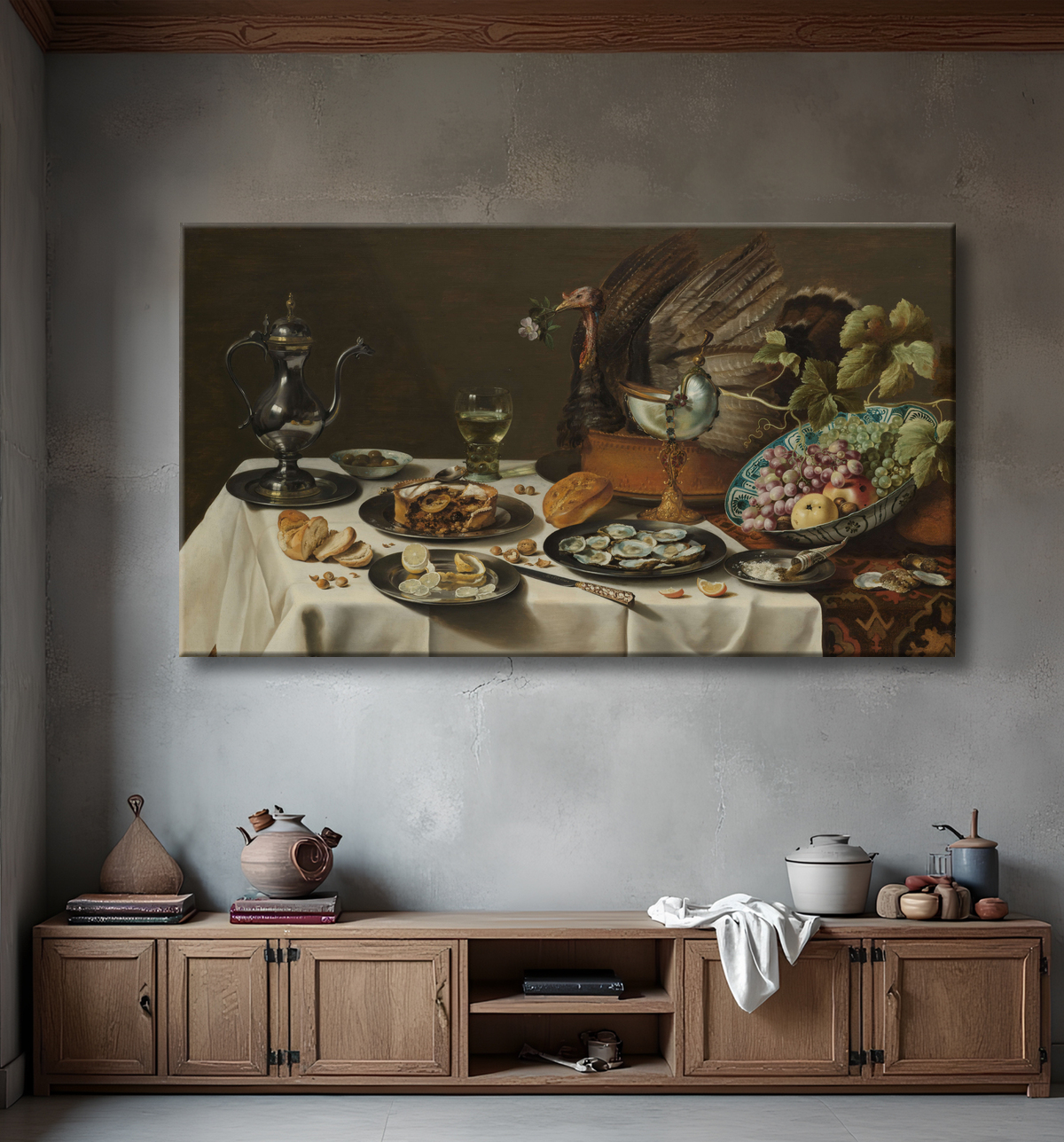 Reproduction Nature morte avec une tarte à la dinde de Pieter Claesz avec decor
