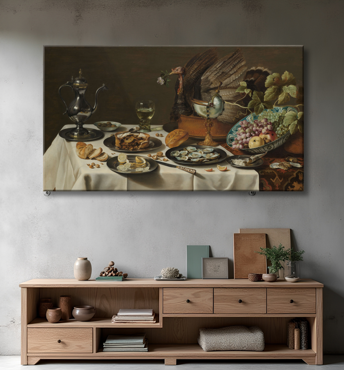 Reproduction Nature morte avec une tarte à la dinde de Pieter Claesz avec decor