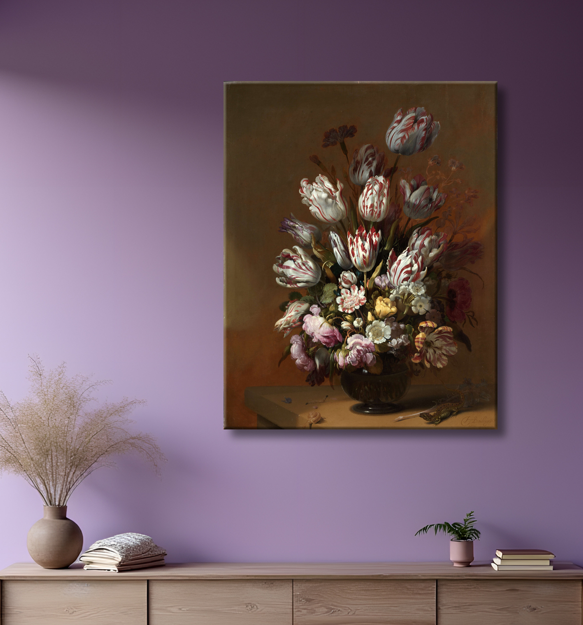 Reproduction Nature morte florale de Hans Bollongier avec decor