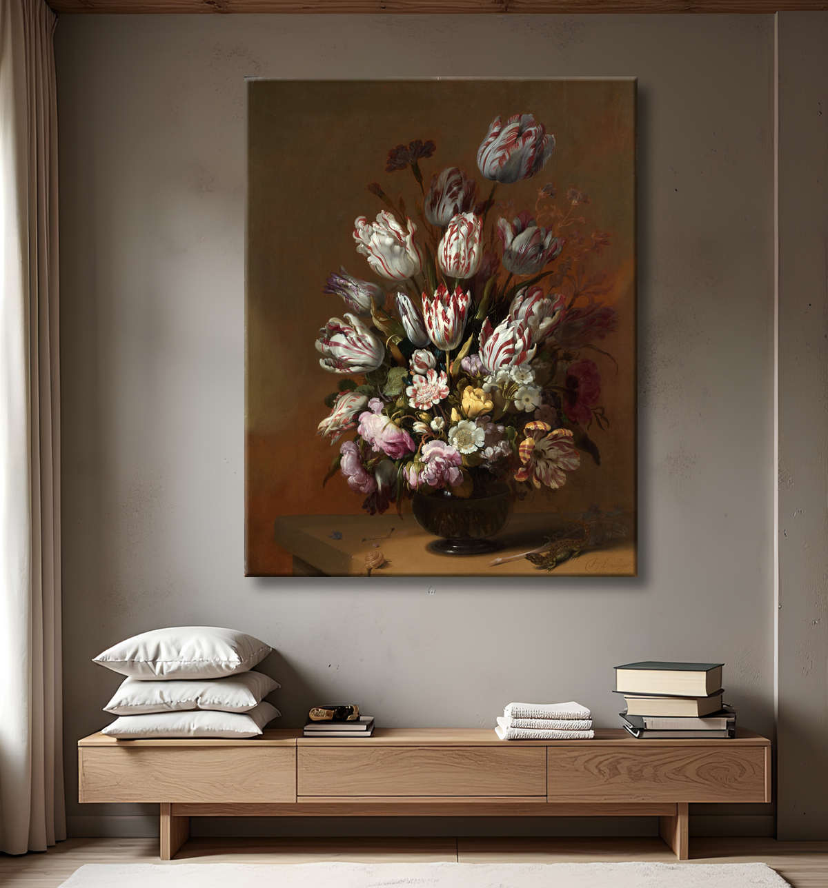 Reproduction Nature morte florale de Hans Bollongier avec decor