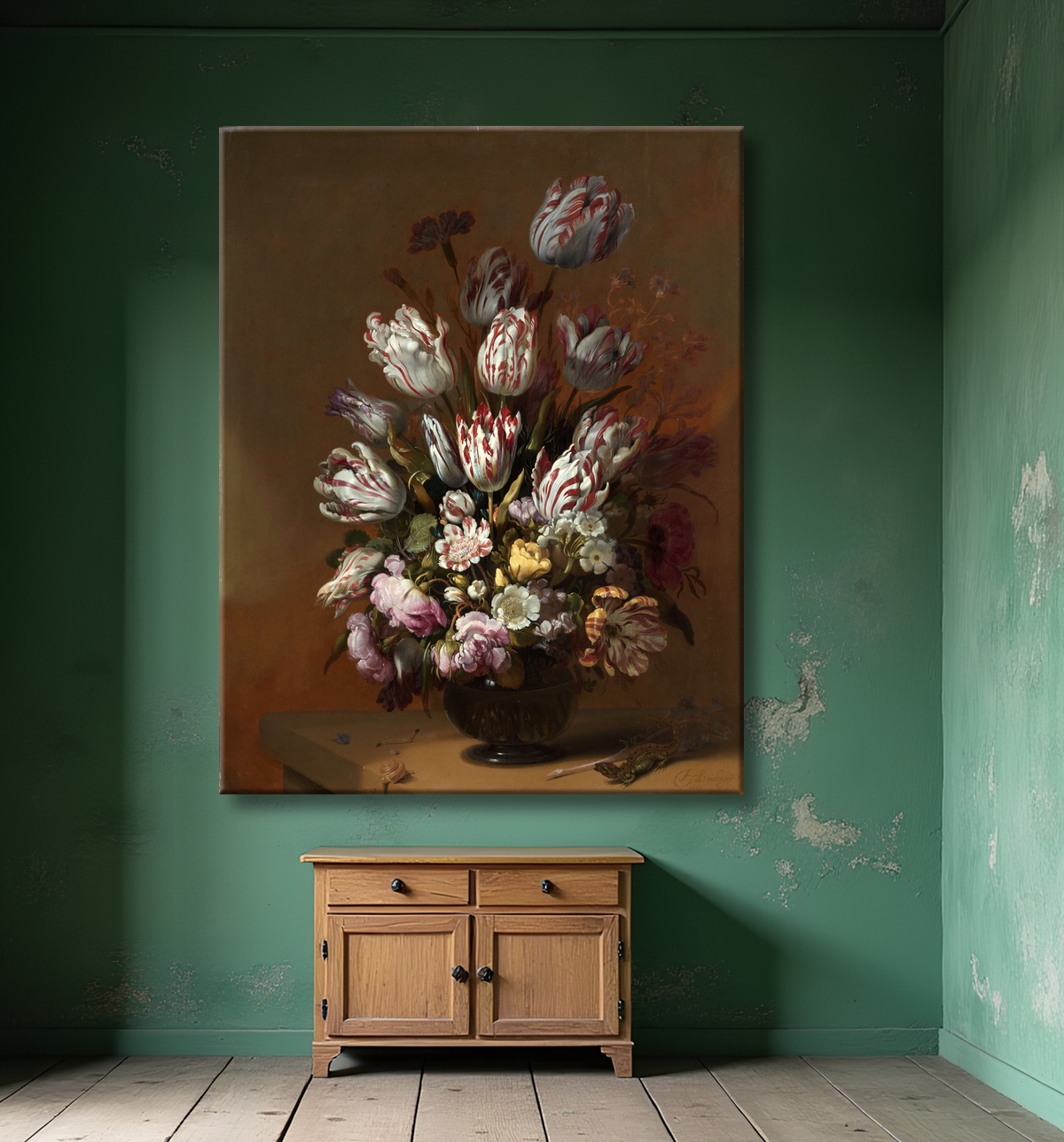 Reproduction Nature morte florale de Hans Bollongier avec decor