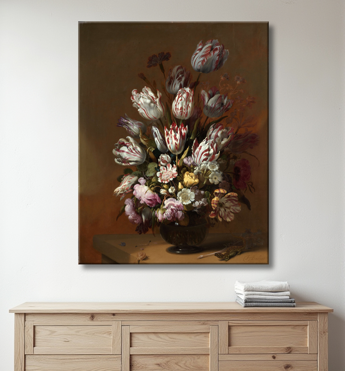Reproduction Nature morte florale de Hans Bollongier avec decor