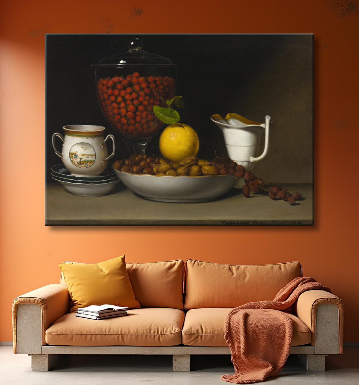Reproduction Nature morte - Fraises, noix, &c. de Raphaelle Peale avec decor