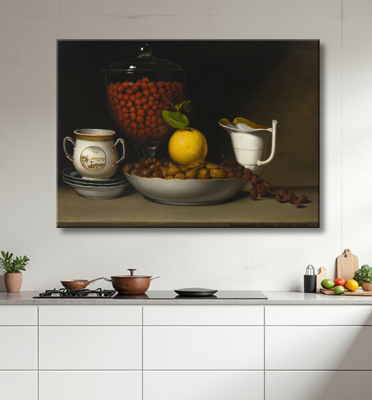 Reproduction Nature morte - Fraises, noix, &c. de Raphaelle Peale avec decor