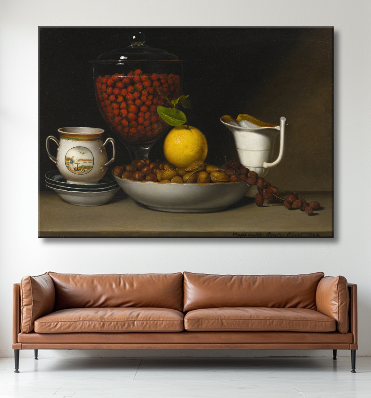Reproduction Nature morte - Fraises, noix, &c. de Raphaelle Peale avec decor