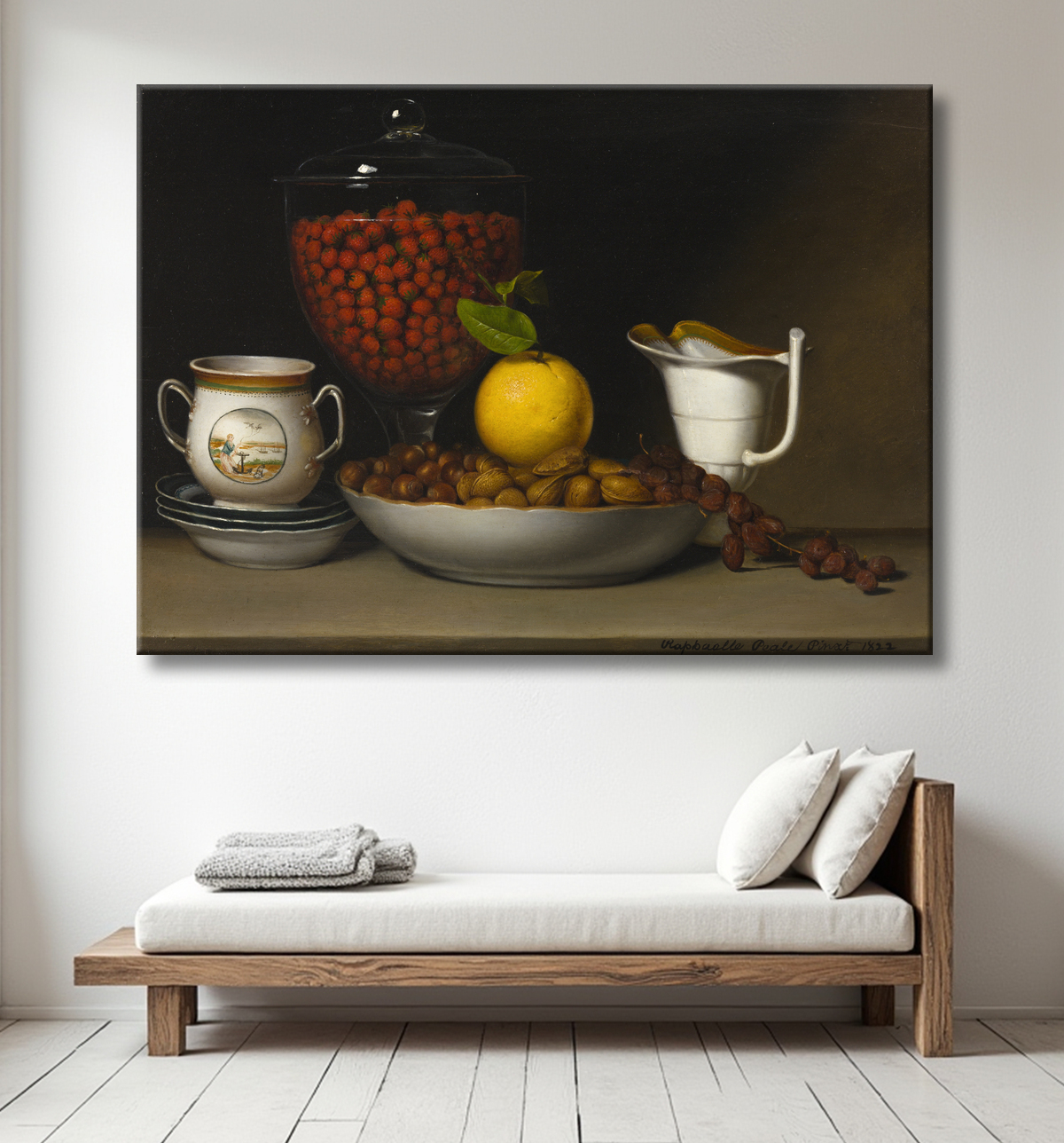 Reproduction Nature morte - Fraises, noix, &c. de Raphaelle Peale avec decor