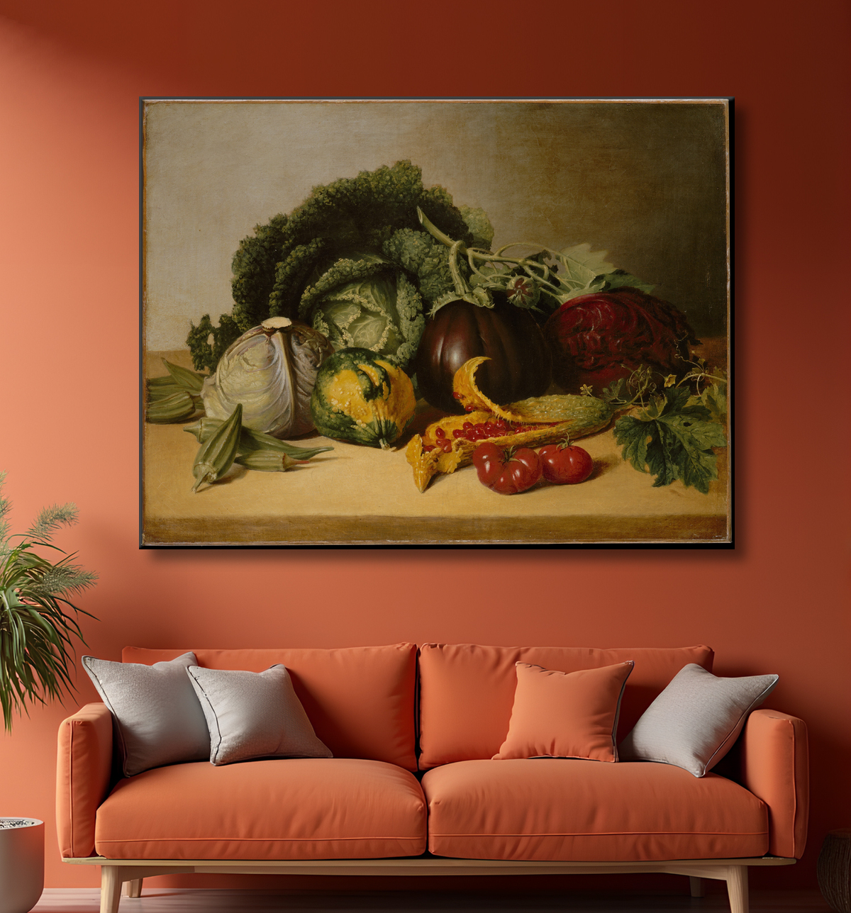 Reproduction Nature morte : pomme baumier et légumes de James Peale avec decor