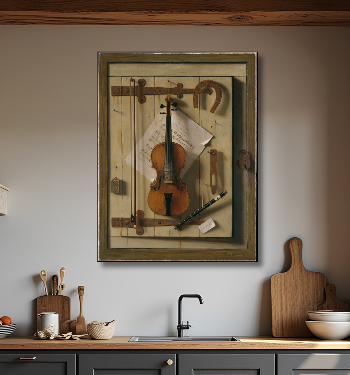Reproduction Nature morte—Violon et musique de William Michael Harnett avec decor