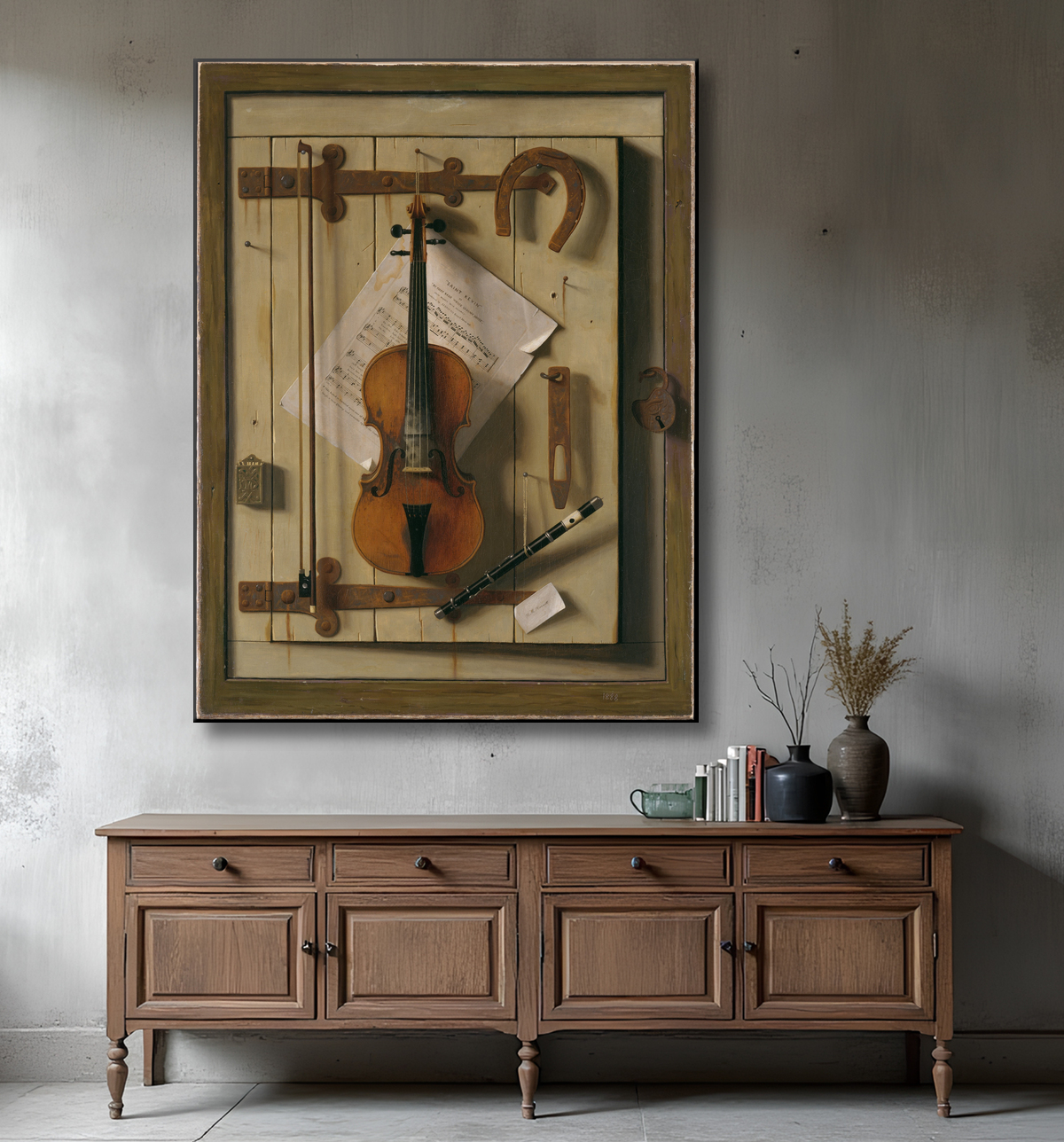Reproduction Nature morte—Violon et musique de William Michael Harnett avec decor