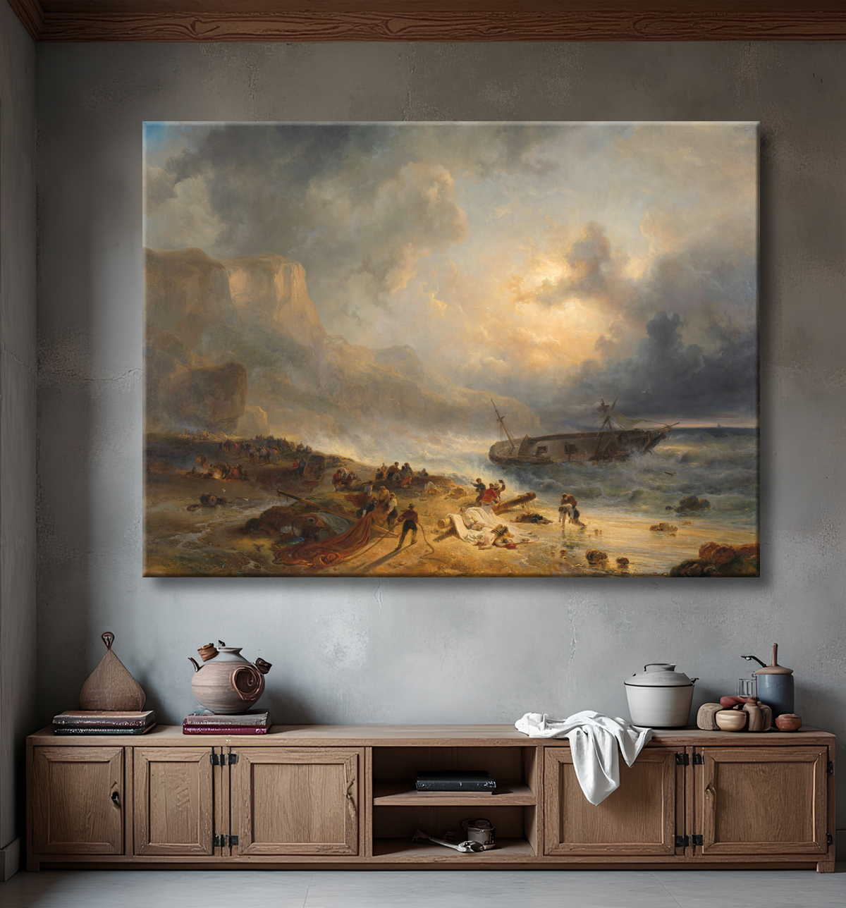 Reproduction Naufrage au large d'une côte rocheuse de Wijnand Nuijen avec decor