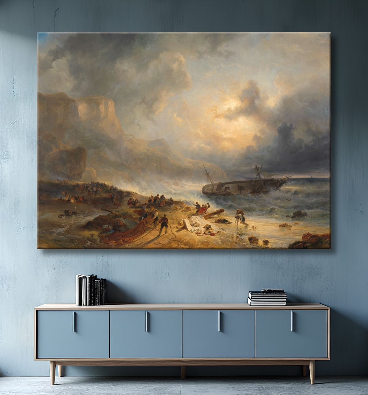 Reproduction Naufrage au large d'une côte rocheuse de Wijnand Nuijen avec decor