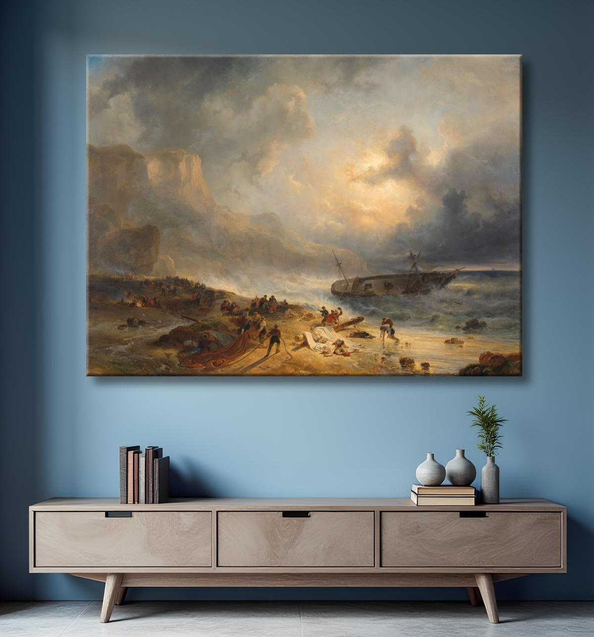 Reproduction Naufrage au large d'une côte rocheuse de Wijnand Nuijen avec decor