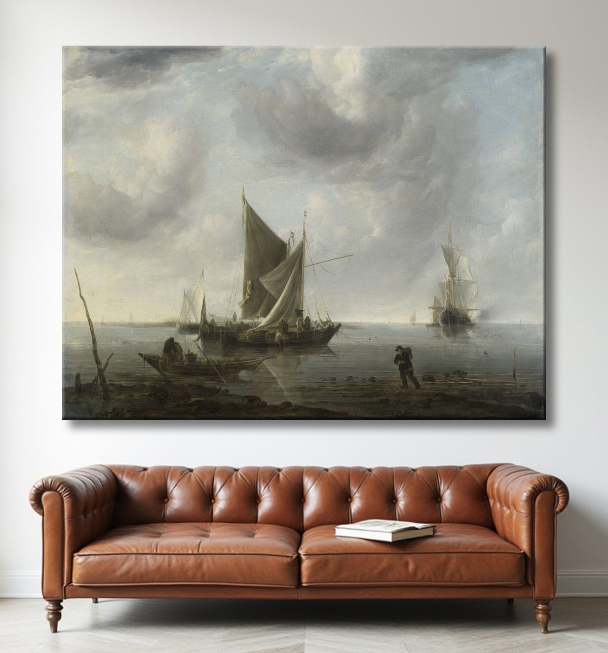 Reproduction Navires à l'ancre sur une mer calme de Jan van de Cappelle avec decor