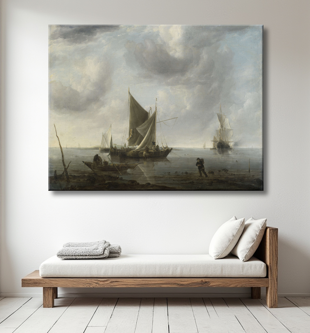 Reproduction Navires à l'ancre sur une mer calme de Jan van de Cappelle avec decor