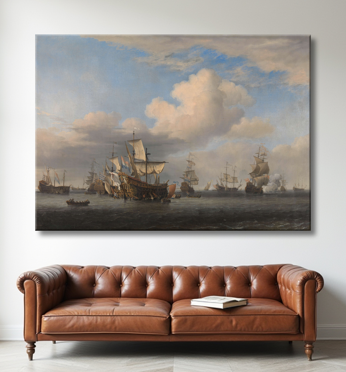 Reproduction Navires anglais capturés après la bataille de quatre jours de Willem van de Velde (II) avec decor
