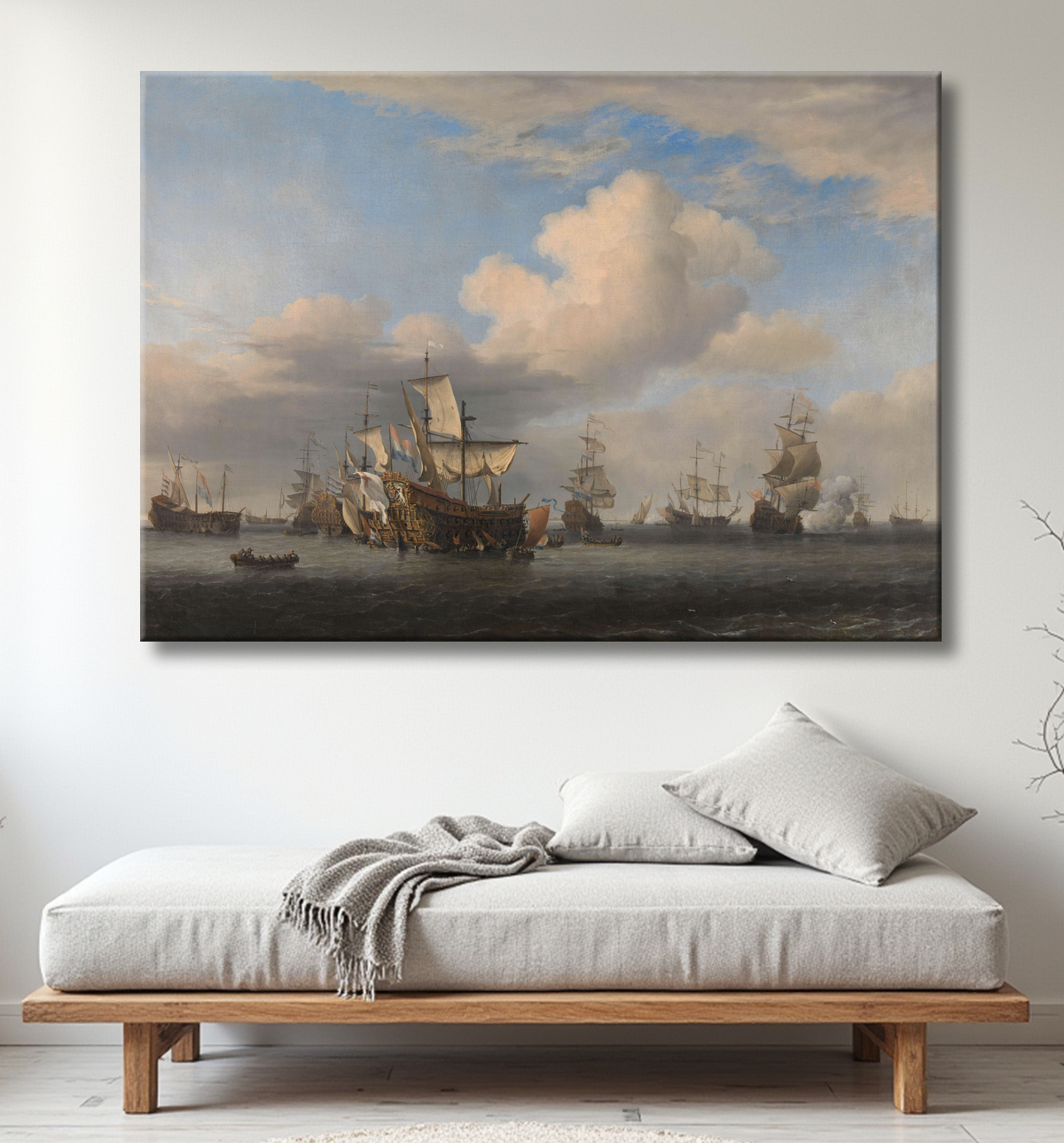 Reproduction Navires anglais capturés après la bataille de quatre jours de Willem van de Velde (II) avec decor