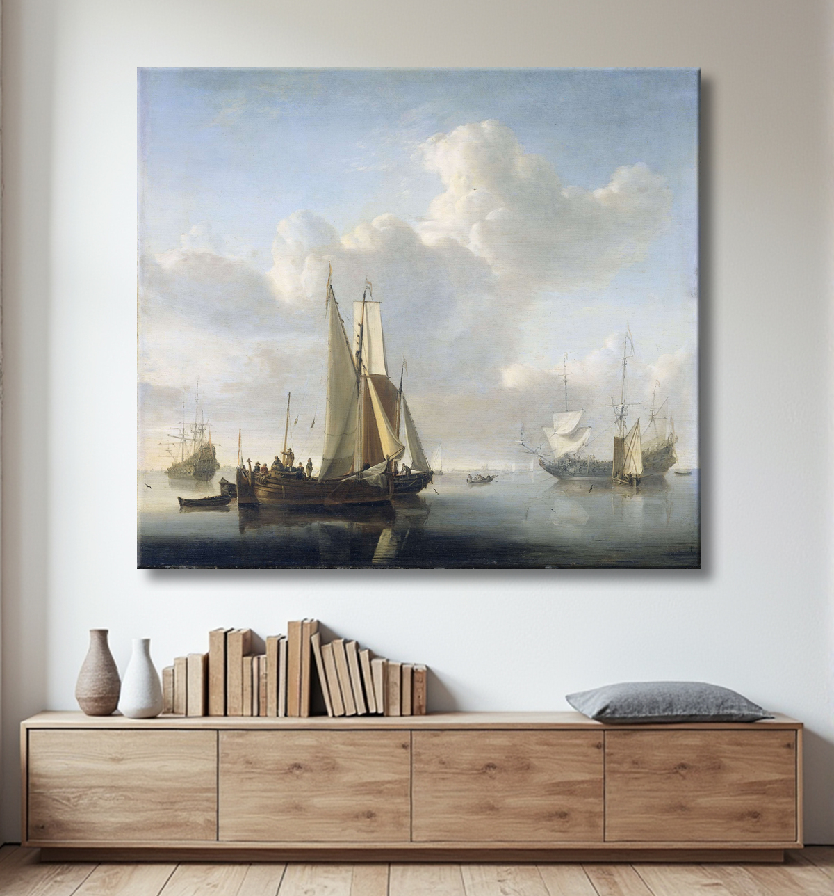Reproduction Navires avant la côte de Willem van de Velde (II) avec decor