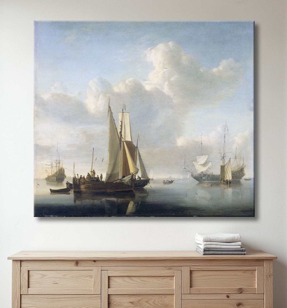 Reproduction Navires avant la côte de Willem van de Velde (II) avec decor