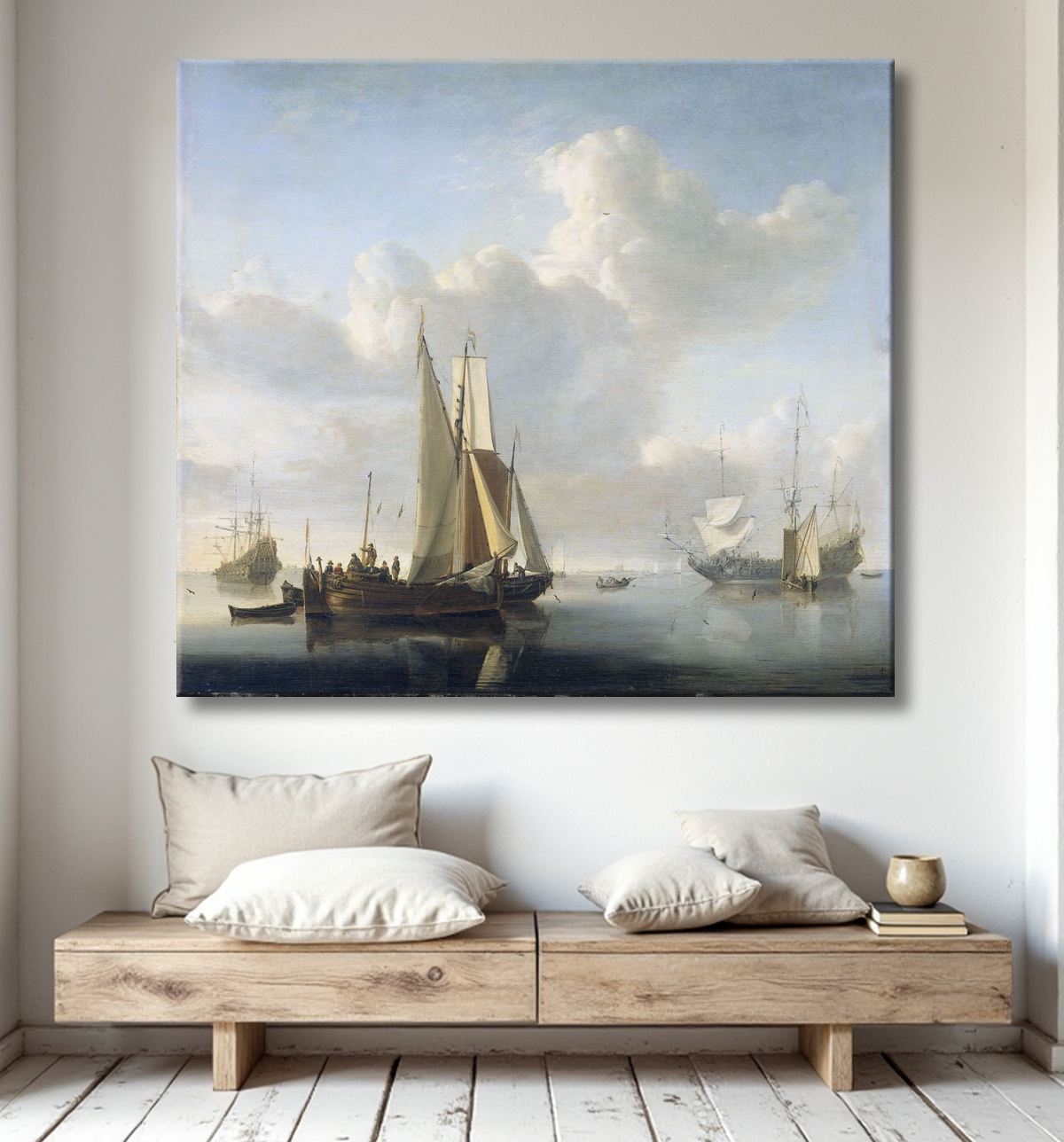 Reproduction Navires avant la côte de Willem van de Velde (II) avec decor