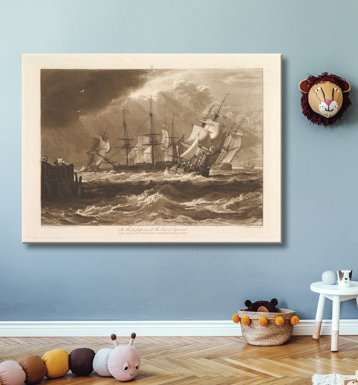 Reproduction Navires dans une brise (Liber Studiorum, partie II, planche 10) de Joseph Mallord William Turner avec decor