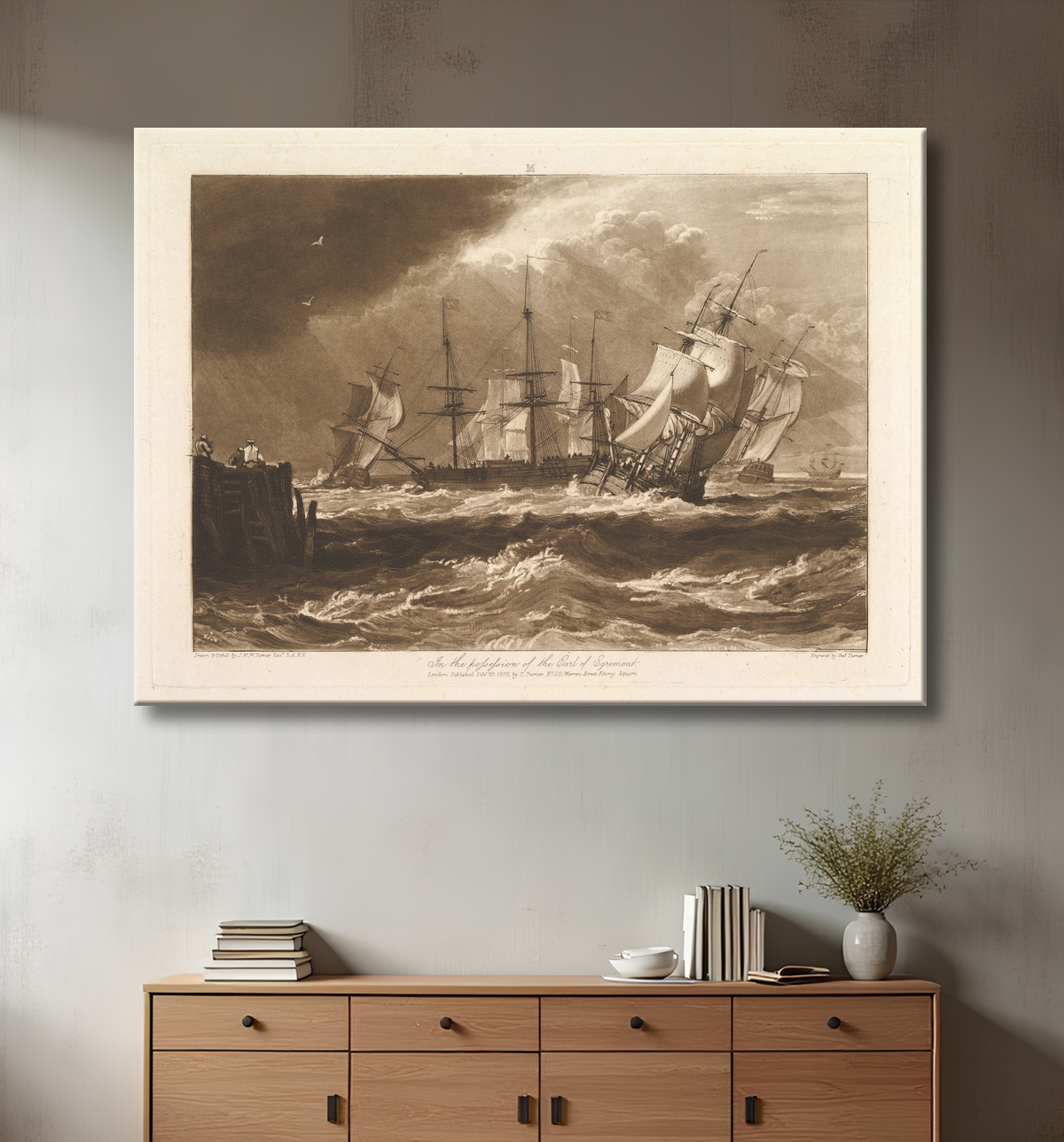 Reproduction Navires dans une brise (Liber Studiorum, partie II, planche 10) de Joseph Mallord William Turner avec decor