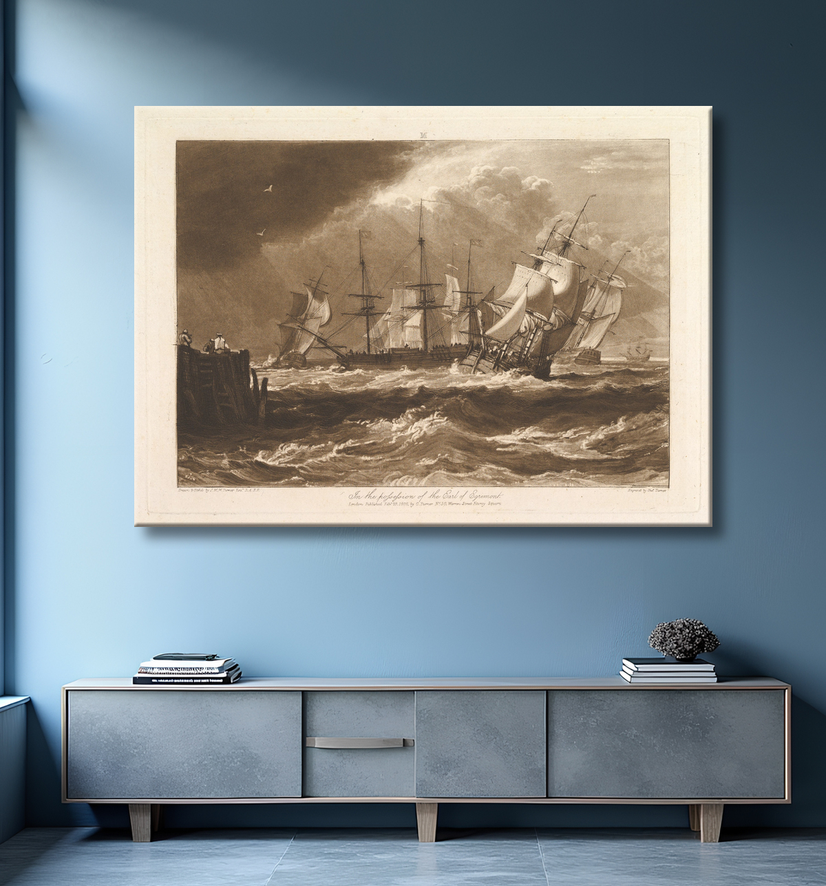 Reproduction Navires dans une brise (Liber Studiorum, partie II, planche 10) de Joseph Mallord William Turner avec decor