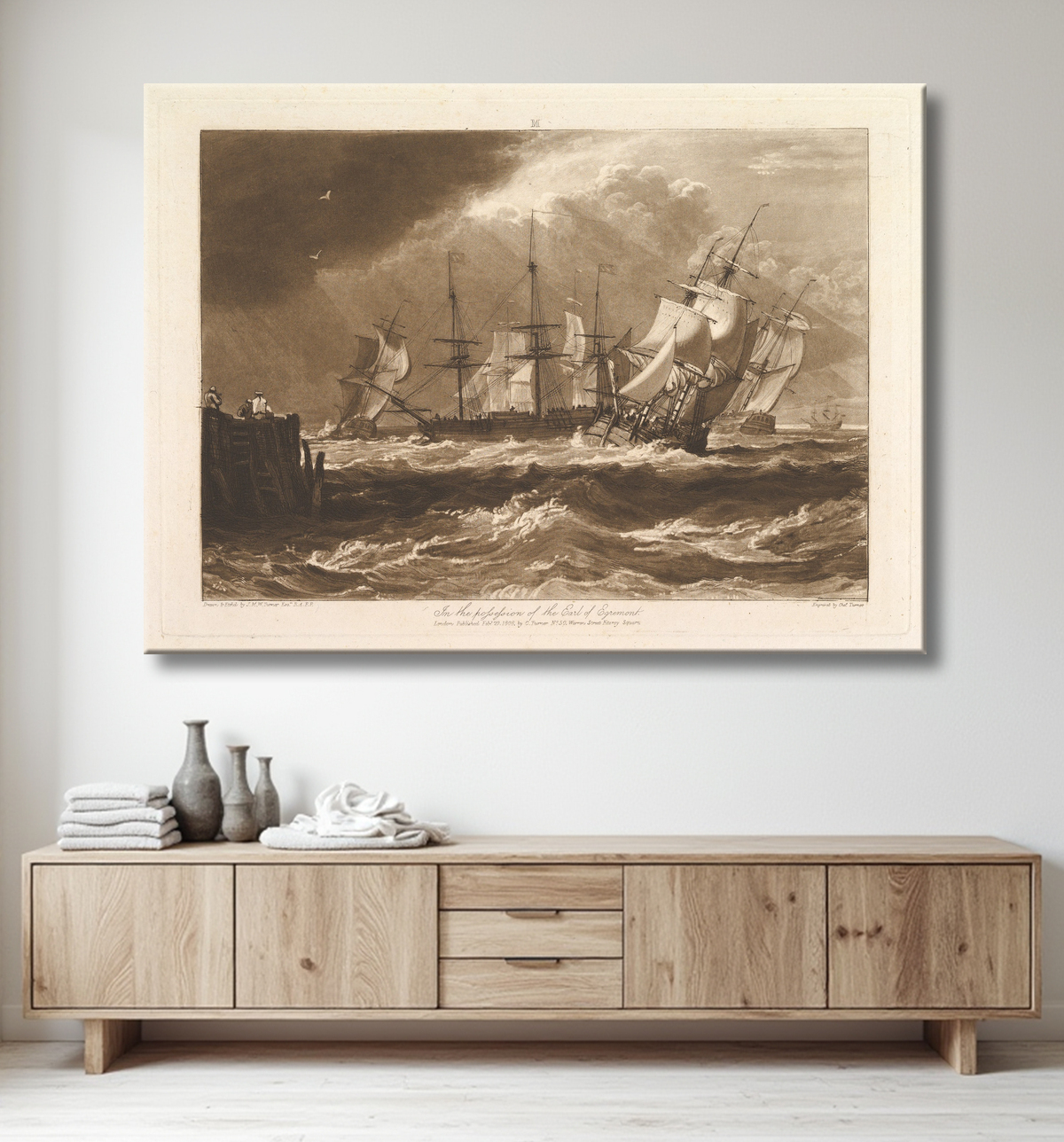 Reproduction Navires dans une brise (Liber Studiorum, partie II, planche 10) de Joseph Mallord William Turner avec decor