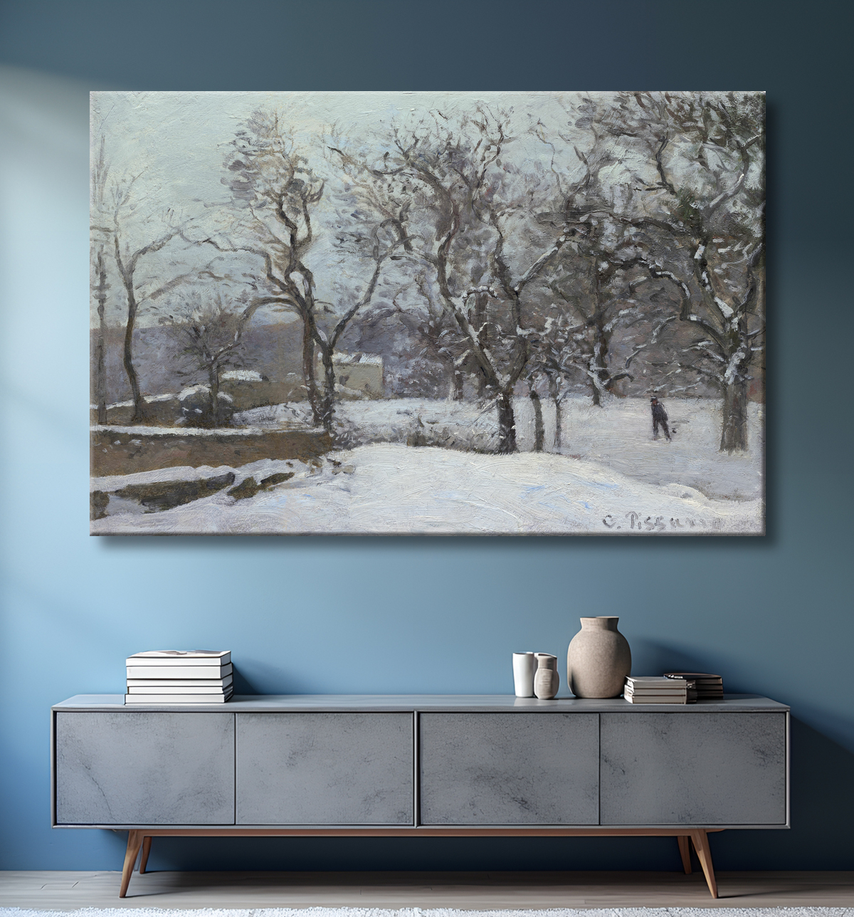 Reproduction Neige à Louveciennes de Camille Pissarro avec decor