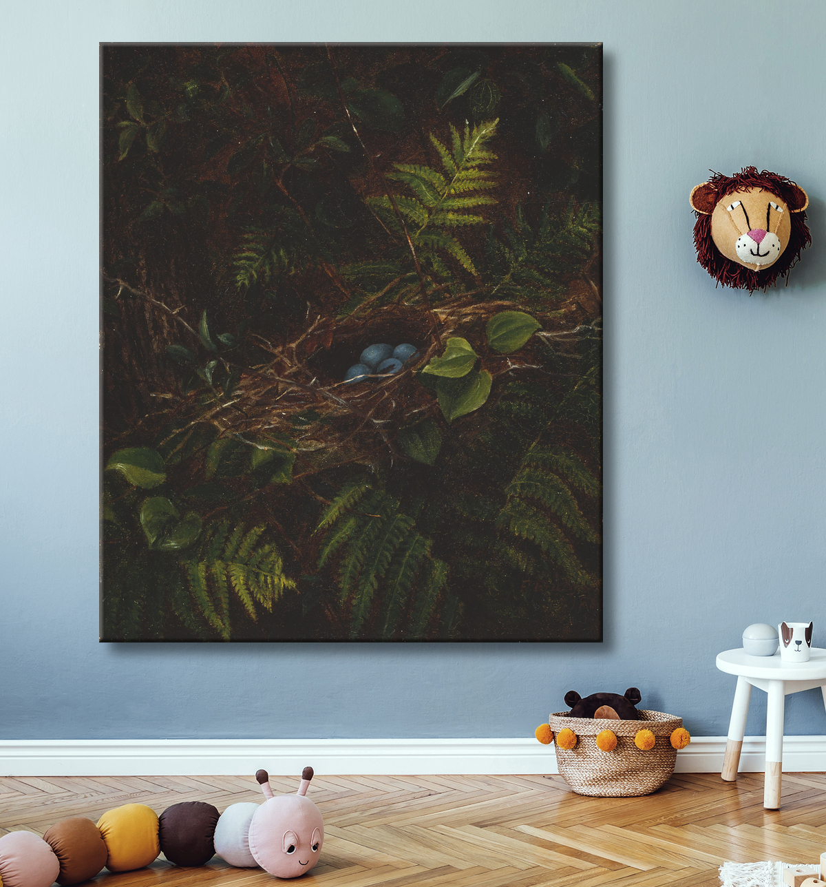 Reproduction Nid d'oiseau et fougères de Fidelia Bridges avec decor