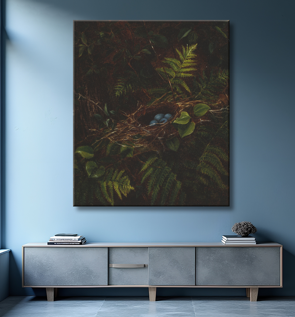 Reproduction Nid d'oiseau et fougères de Fidelia Bridges avec decor