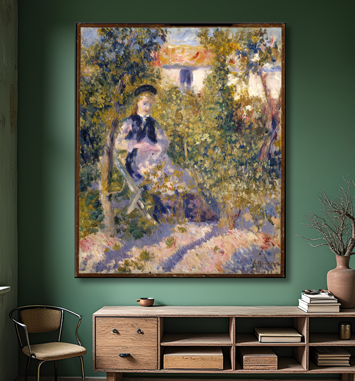 Reproduction Nini dans le jardin (Nini Lopez) de Auguste Renoir avec decor