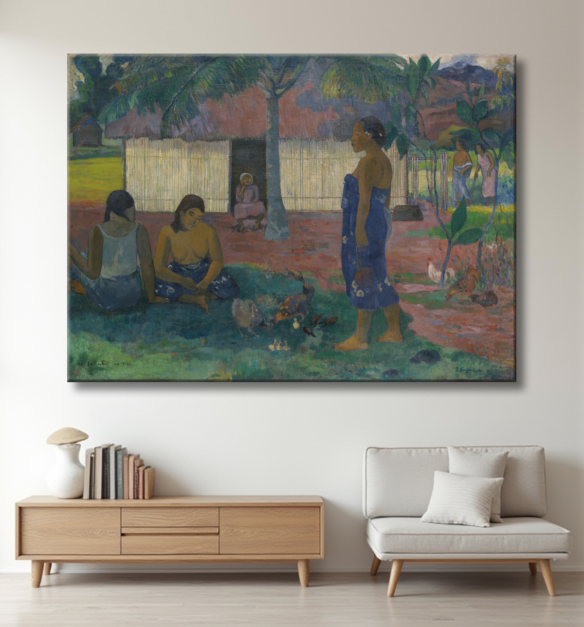 Reproduction No te aha oe riri (Pourquoi es-tu en colère ?) de Paul Gauguin avec decor