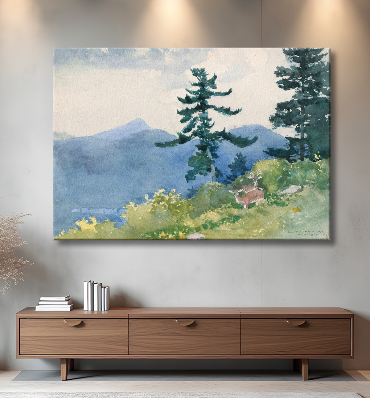 Reproduction North Woods Club, Adirondacks (Le Tête-à-Tête interrompu) de Winslow Homer avec decor