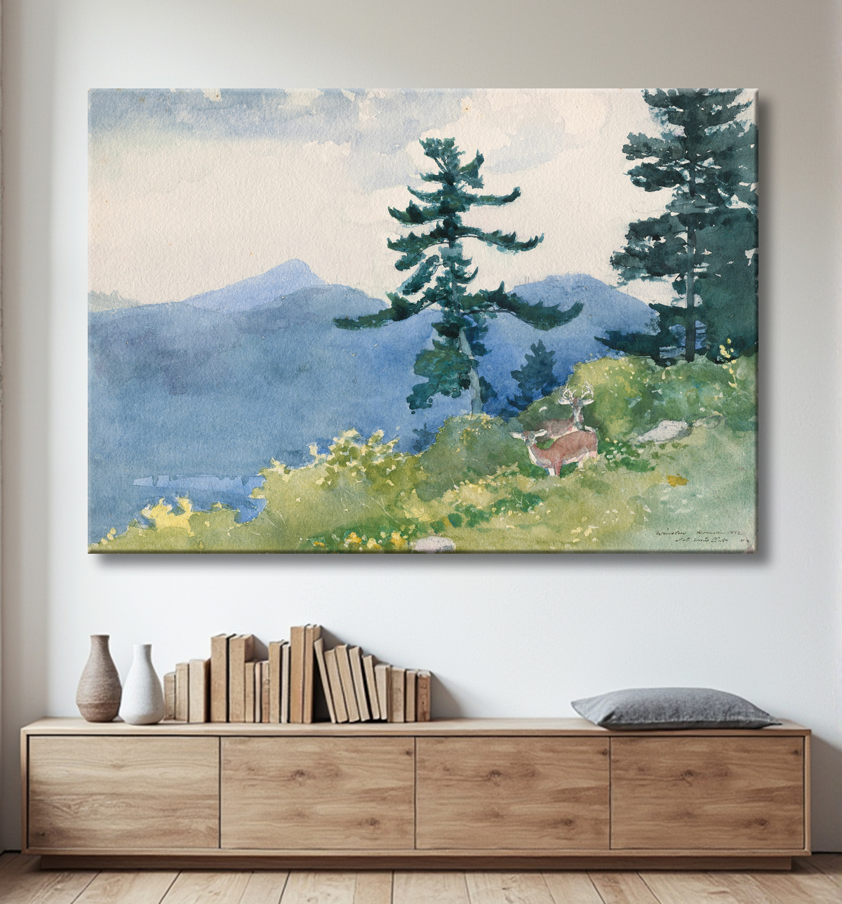 Reproduction North Woods Club, Adirondacks (Le Tête-à-Tête interrompu) de Winslow Homer avec decor