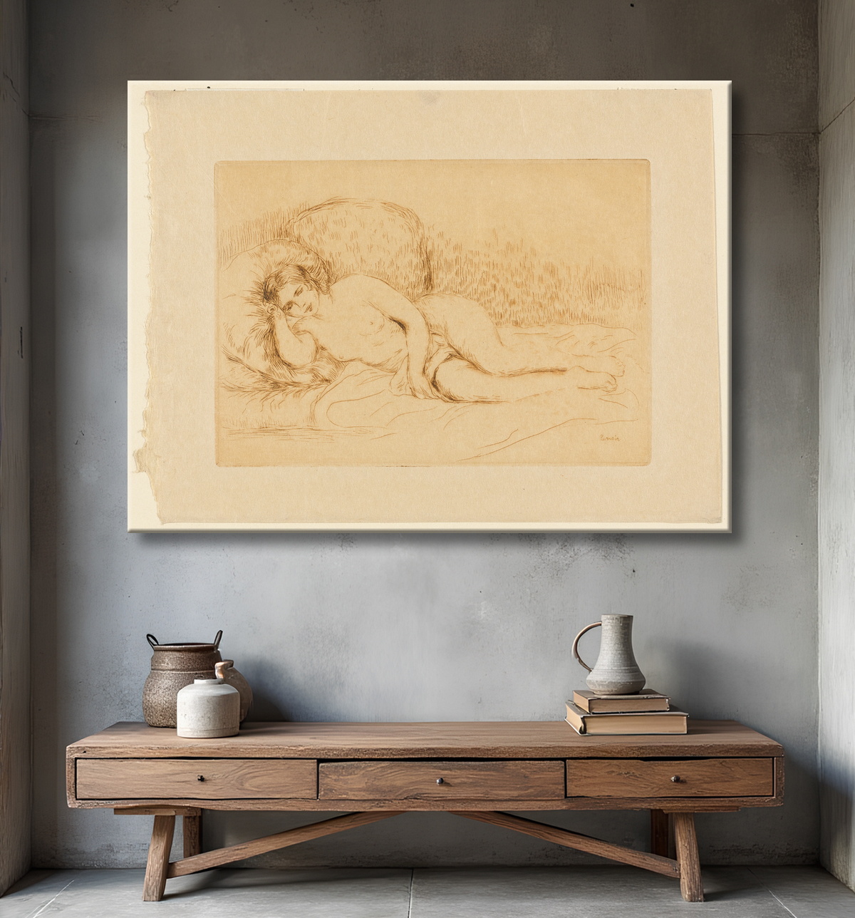 Reproduction Nu allongé de Pierre-Auguste Renoir avec decor
