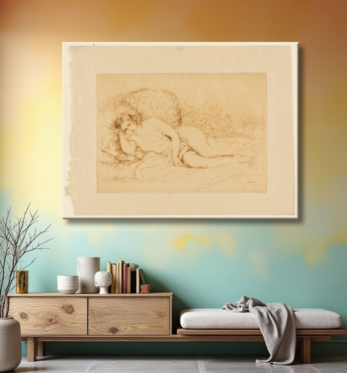 Reproduction Nu allongé de Pierre-Auguste Renoir avec decor